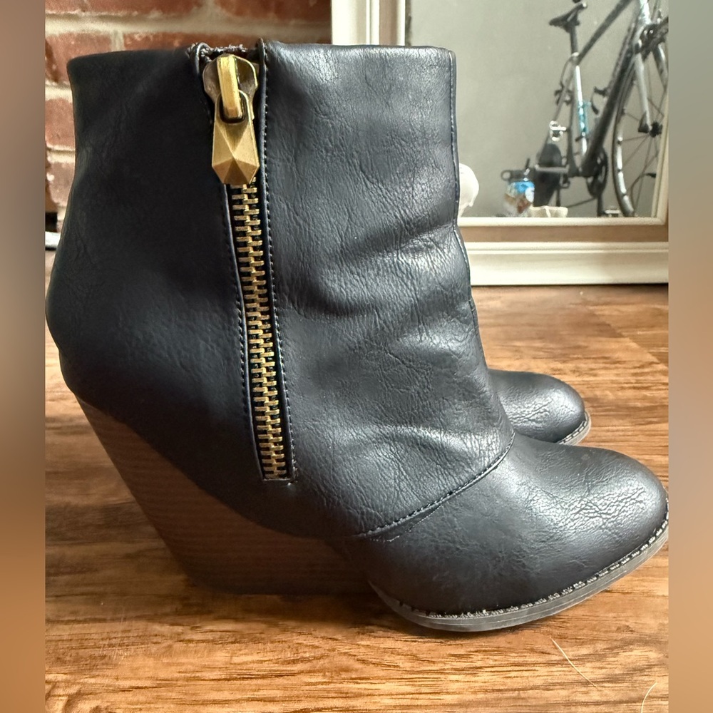 Fergalicious Black Ankle Boots with Gold Zipper